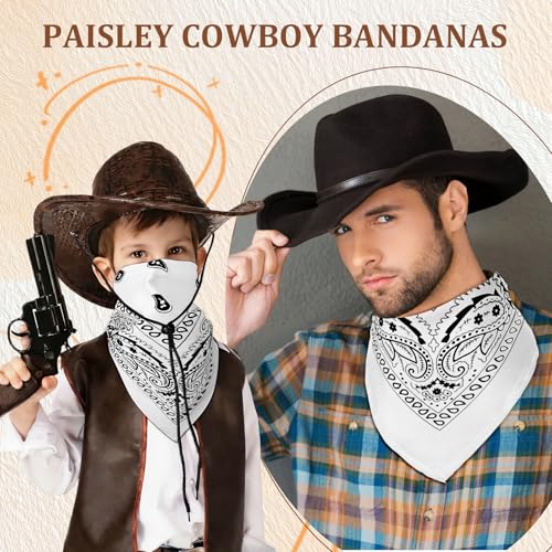 50 Pcs Bandanas Bulk Large Bandana Headband Paisley Cowboy Bandana Scarf Handkerchief for Women Men - color: White