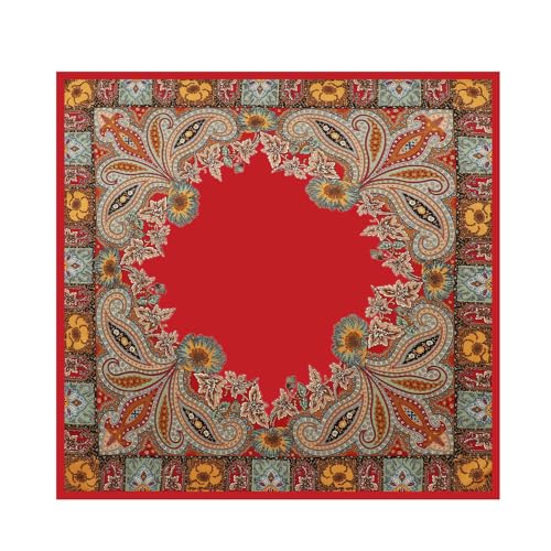 Women Head-Scarf Silk-Feeling-Scarf Hair Scarf Boho-Print Bandanas 35 Inches Square - color: Red