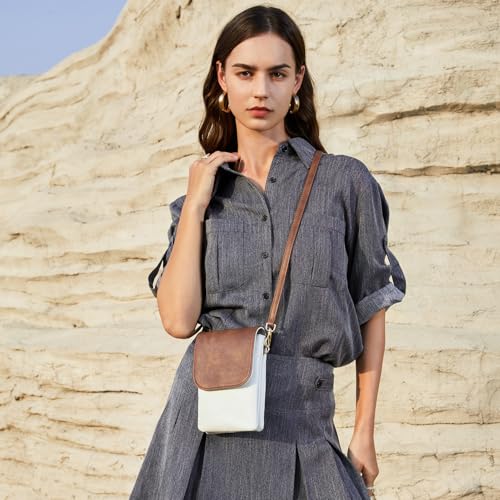 BOSTANTEN Vegan Leather Crossbody Bags for Women Designer Cell Phone Bag Wallet Purses Adjustable Strap - color: C-01-white With Brown