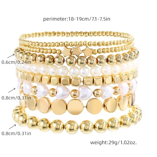 Gold Beaded Bracelet Stack for Women Bohemian Stackable Bracelet Set Trendy Jewelry