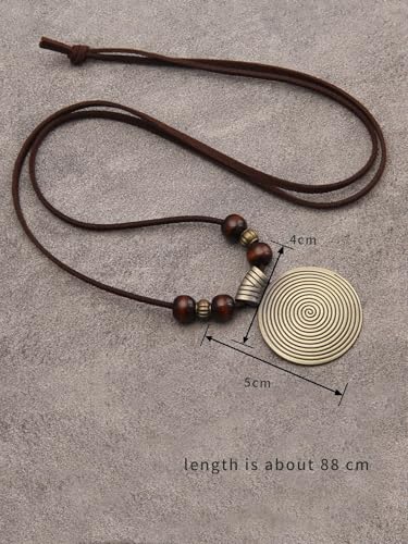 JAOYU Bohemian Necklaces for Women Leather Necklace Wood Pendant Choker Long Brown Necklace Chunky Circle Boho Hippie Jewelry - style: Hippie Choker Necklace
