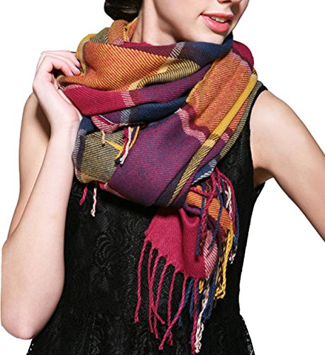 Wander Agio Women's Fashion Long Shawl Big Grid Winter Warm Lattice Large Scarf - color: Colour