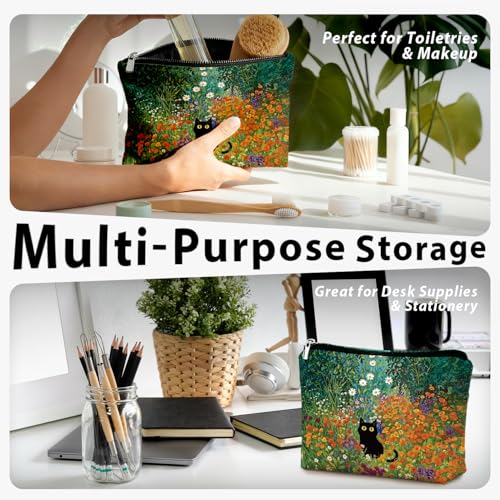 Cute Cat Makeup Bag, Kitty Cosmetic Zipper Travel Toiletry Bag for Traveling Women, Cute Black Cat Gifts for Women & Teen Girls, Cats Gifts Lovers - color: 02-Cat(08)
