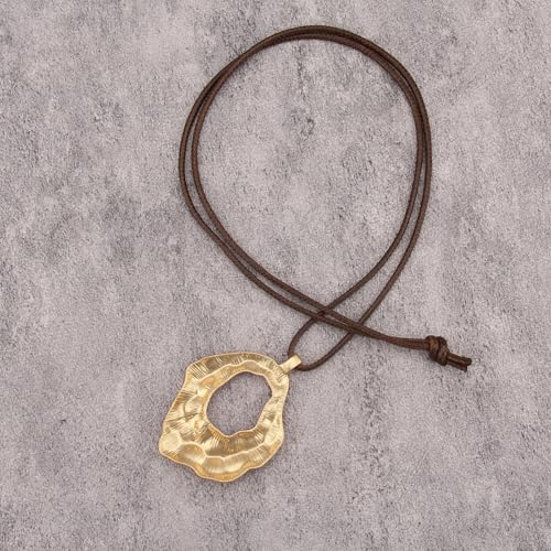 GelConnie Leather Necklaces Turquoise Long Boho Necklaces for Women Brown Chunky Circle Pendant Chocker Necklace Gold Sweater Necklace - style: Boho Statement Necklace