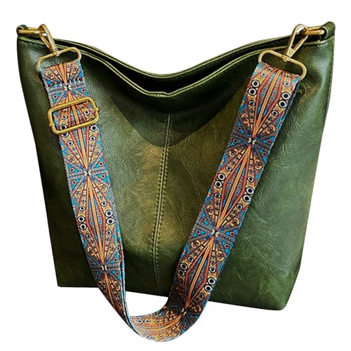 Hobo Bags for Women Crossbody Bag Guitar Strap Purse Vegan Leather Shoulder Handbags Boho Purses Tote Bucket Bag - color: Green