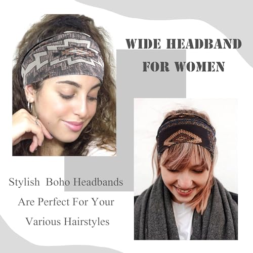 FULZTEY Boho African Headbands for Women Hair Vintage Stretchy Wide Knotted Hairbands Yoga Running Athletic Turban Stylish Pattern Hair Accessories for Women Girls 4 Pieces - color: Style 5