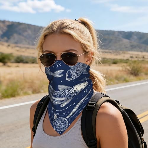 Head Scarf Hair Neck Scarves for Women Fashion Silk Satin Purse Bag Scarfs Handbags Bandana Neckerchief - color: Navy Blue Fish Nautical