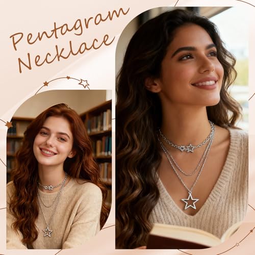 Gold Necklace Stack, Gold Plated and Silver Chunky Layered Necklaces for Women Exquisite Vintage Stackable Coins Medal Star Diamond Pearl Pendant Women's Jewelry (Gold/Silver) - color: Silver