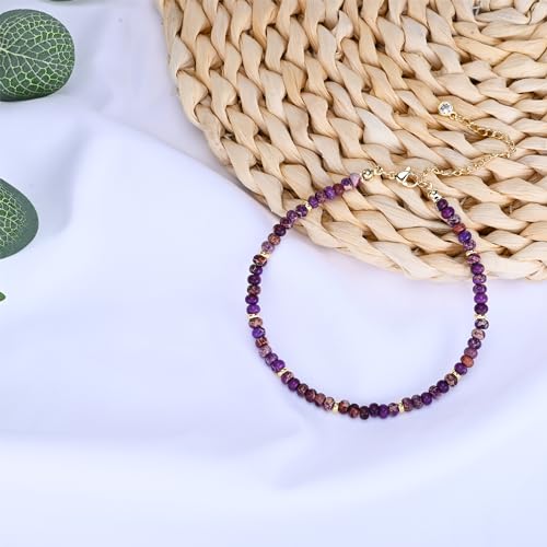 Natural Stone Beaded Anklets Bracelets for Women Handmade Beaded Anklet Bracelet Waterproof Boho Beads Ankle Bracelet Adjustable Summer Jewelry - color: purple