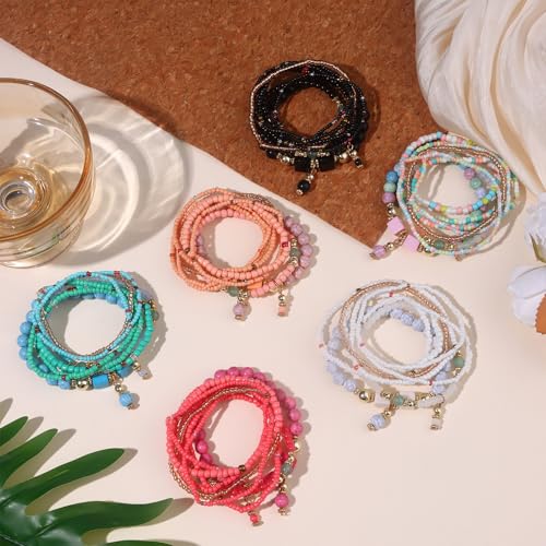 6 Sets Bohemian Bracelet Sets for Women | Beaded Bracelets for Women | Stackable Stretch Boho Bracelets for Women | Multi-color Bracelets Dainty Jewelry Gifts
