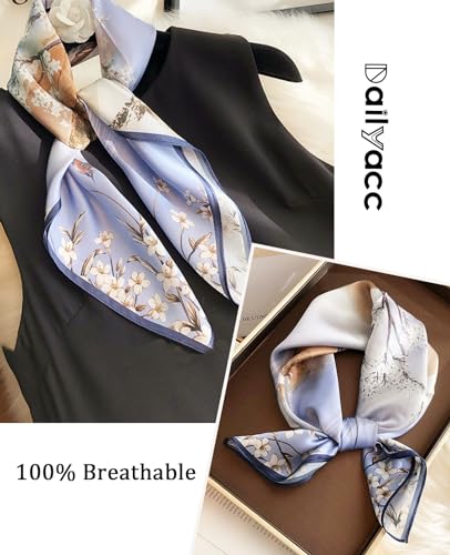 Dailyacc Hair Bandanas Scarf For Women Lightweight Fashion Neck Silk Satin Head Scarves For Sleeping Handbags Scarf - color: 17-blue Plum Blossom/27.5*27.5in