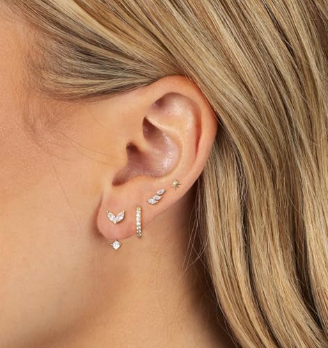 6 Pairs 14K Gold Plated Stud Earrings for Women, Hypoallergenic Cartilage Earrings for Multiple Piercing, Dainty Small Stackable Earrings Set for Jewelry Gift - color: Gold-4 Pairs A
