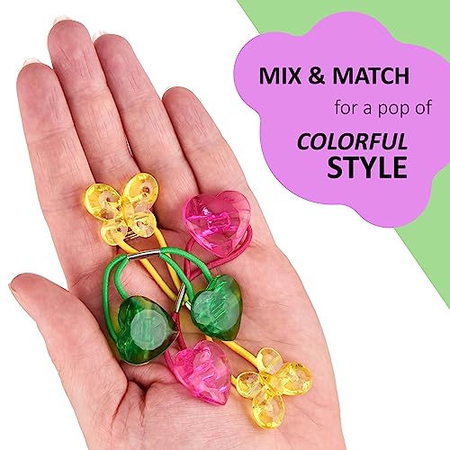 Expressions 24pc Heart & Butterfly Ponytailers, Assorted Multicolored Bead Hair Ties and Holders for Toddlers and Kids | Hair Elastics, Bright Multicolored Twin Hair Beads Bauble Hair Ties Ponytail Holders, Toddler Kids. Pack - color: Butterfly