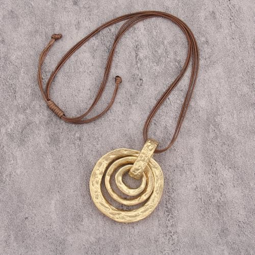 Bohemian Necklaces for Women Long Leather Necklace with Large Pendant Chunky Boho Hippie Jewelry Pendant Chocker Necklace - style: Large Gold Pendant Necklace