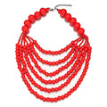 COLORFUL BLING Boho African Wooden Beaded Bib Statement Choker Necklace Long Multi Strand Chunky Layered Collar Tassel Necklace for Women Handmade Jewelry - color: red
