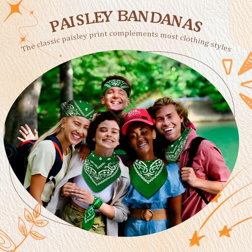 50 Pcs Bandanas Bulk Large Bandana Headband Paisley Cowboy Bandana Scarf Handkerchief for Women Men - color: Green