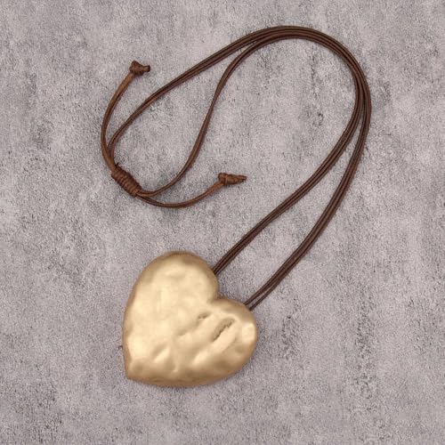 GelConnie Long Necklaces for Women Boho Large Pendant Necklace Casual Bohemian Brown Leather Choker Sweater Circle Statement Stone Necklace - style: Heart Pendant Necklace