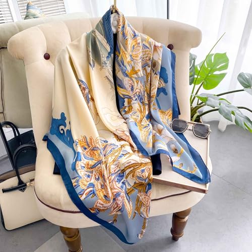 K-Elewon Large Square Scarf 43" Silk Scarf Fashion Scarves Silk Feeling Hair Wrapping Scarfs Night Sleeping Headscarf - color: Vb21