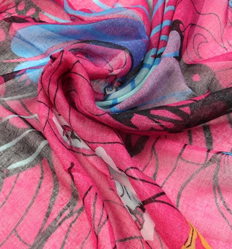 Scarfand's Romantic Rose Prints & Floral Patterns Lightweight Infinity Fashion Scarves Wraps - color: Butterfly Fuchsia