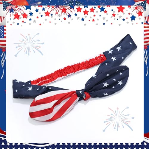 FULZTEY 4th of July Headbands Bow Head band American Flag Head Bands Patriotic Hair Band Knotted Bow Turban Elastic Red White Blue Hair Accessories For Women Independence Day Party - color: Red White Blue