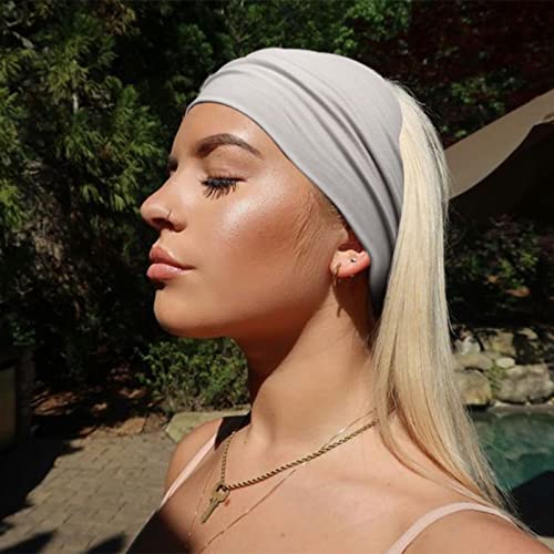 AQOKKA Extra Wide Headbands for Women Large Turban Headband Non Slip Boho Elastic Hairband Hair Twisted Knot Head Bands Accessories - color: 4 Pcs: Coffee, Beige, Grey, Black