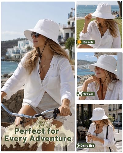 Water-Resistant Bucket Hat for Women Men Rain Hat UPF 50+ Boonie Sun Hat Foldable Summer Floppy Fishing Safari Hats - color: White