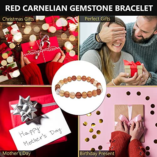 ANAYA AGATE Healing Crystal Bracelet for Women and Men – 8mm Round Beaded Bracelet for Men and Women – Unisex Stretchy Gemstone Bracelet for Healing and Protection - color: Carnelian