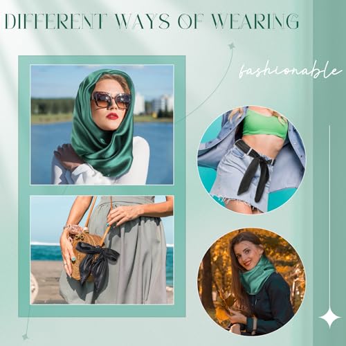 SATINIOR 35 Inch Silky Head Scarf 2 Pcs Large Square Neck Scarf Sleeping Hair Wrapping Satin Bandana for Women - color: Black, Dark Green, style: Classic