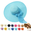 Women’s Straw Sun Hat Wide Brim Packable - Boho Beach Hat for Summer Vacation, Poolside Relaxation and Tropical Travel - color: Blue 2