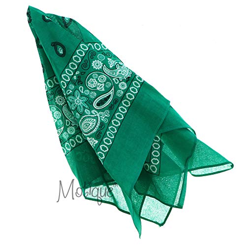 Motique Accessories 22 Inch Cotton Paisley Bandana - color: Kelly Green