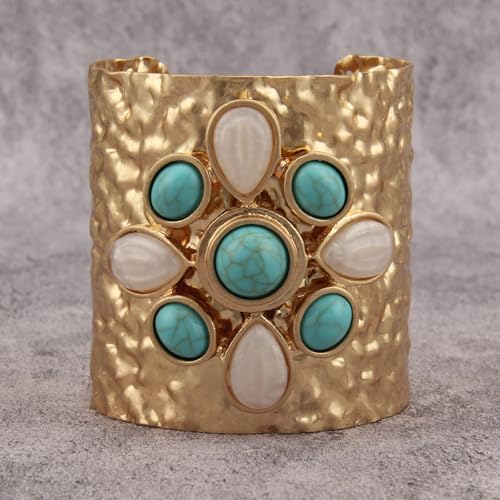 Gold Cuff Bracelet for Women Silver Beaded Bracelets Open Bangle Stackable Stretch Bead Bracelet Boho Jewelry Gifts for Wife Couple - style: Chunky Arm Cuffs