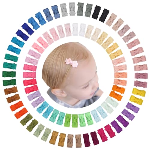 CÉLLOT 90 pcs Mini Grosgrain Ribbon Bows - Snap Clips for Baby Toddlers Infants' Fine Thin Hair - color: 90pcs/45color