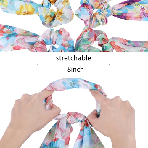 Floral Scarf Scrunchie,6PCS Tie Dye Bow Scrunchies | Hair Scarves,Scarf Hair Ties,Scrunchie with Tails,Bandana Scrunchies,Scarf Ponytail,Hair Accessories for Women,2 in 1 - color: tie dye flower