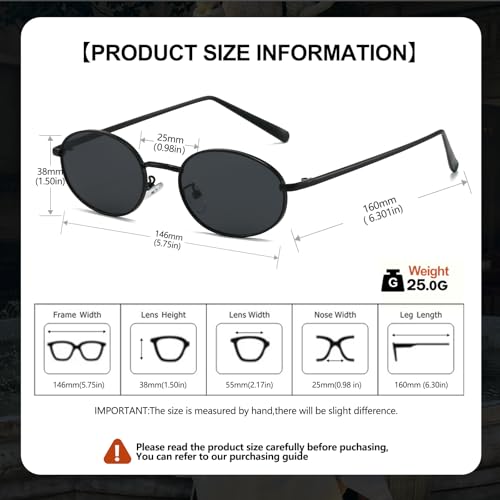 Retro Oval Sunglasses for Women Men 90s Trendy Small Round Gold Sun Glasses Fashion Narrow Metal Frame Shades - color: Black/Grey