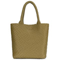 BAGOK Woven Tote Bag for Women, Handwoven Vegan Leather Shoulder Bag with Clutch, Large Tote for Work, Travel & Beach - color: Olive Green