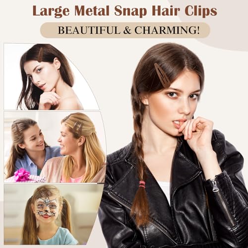 WILLBOND 30 Pieces 3.1 Inch Large Metal Snap Hair Clips Nonslip Barrettes Women Hair Accessories (Brown) - color: Brown, style: Minimalist