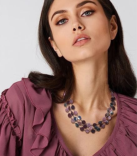 Noessla Layered Beaded Chunky Necklace for Women Boho Two-color Shell Statement Necklace Fashion Collar Costume Jewelry Gifts for Mum - color: Purple