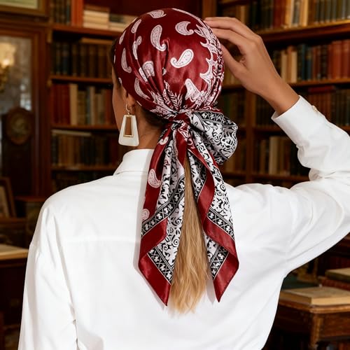 Headscarf Large Square Women Scarf 35" Fashion Scarves Silk Feeling Hairscarf - color: A114