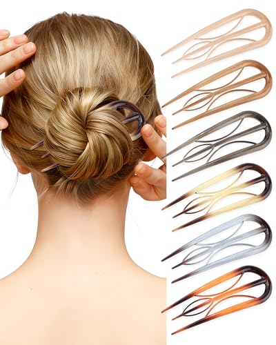 French Hair Pin for Women - U-Shaped Hair Fork for Updos, Chignons & French Twists, Durable Acrylic, Secure & Elegant Styling for All Hair Types (Amber) - color: Amber