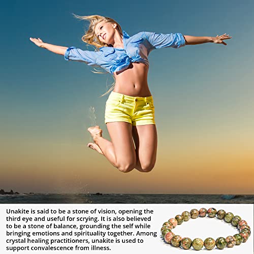 ANAYA AGATE Healing Crystal Bracelet for Women and Men – 8mm Round Beaded Bracelet for Men and Women – Unisex Stretchy Gemstone Bracelet for Healing and Protection - color: Unakite