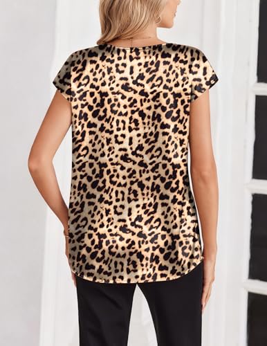 Zeagoo Women Silk Satin Tops Cap Short Sleeve Blouse V Neck Shirts Business Casual Outfits S-2XL - color: An550, size: Medium
