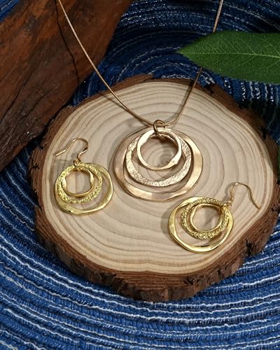 Hypoallergenic Silver Circle & Dangle Earrings and Necklace Set for Women Geometric Boho Style Hoop Jewelry for Women-Lightweight & Dangling-Gift for Bohemian Fashionistas - color: Gold