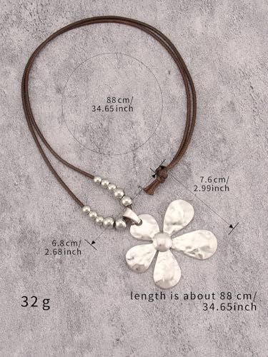 GelConnie Leather Necklaces Turquoise Long Boho Necklaces for Women Brown Chunky Circle Pendant Chocker Necklace Gold Sweater Necklace - style: Boho Flower Necklace