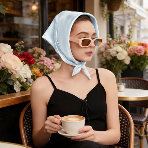 American Trends Women Silk Feeling Scarf Satin Head Scarves Square Wrap Neck Scarf Lightweight Silk Like Bandana - color: 13 Light Grey