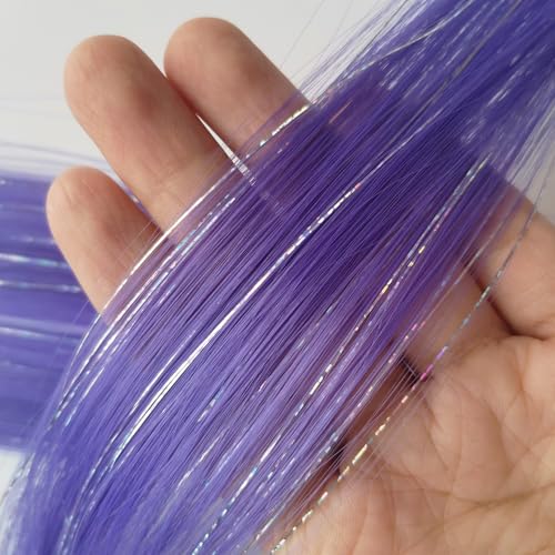 12pcs Clip in Rainbow Hair Extensions, 22 Inch 2 in 1 Hair Mixed Tinsels, Holiday Party Highlights(Grey Purple) - color: Grey Purple