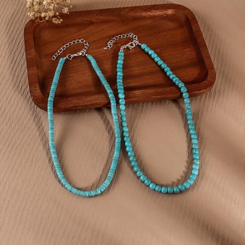 Pingyongchang Boho Layered Western Turquoise Necklaces for Women Vintage Stone Beaded Chokers Butterfly Catus Chain Country Concert Cowgirl Cowboy Jewelry Holiday Gifts - style: F 6MM 1