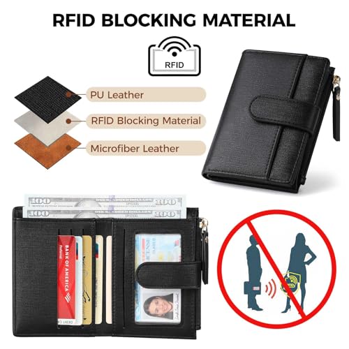 Small Wallet For Women RFID Blocking Soft Leather Bifold Compact Card Holder Women Wallet With Zipper Coin Pocket 1 ID Window,Grey - color: Grey