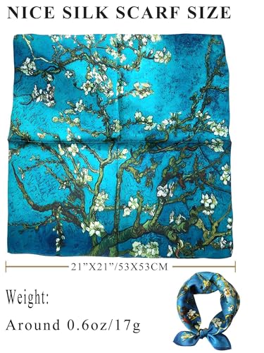 100% Mulberry Silk Scarf for Women Hair Lightweight Square Neckerchief Wrap For Head Scarves 21" - color: 18-blue/White Flowers /21"*21"