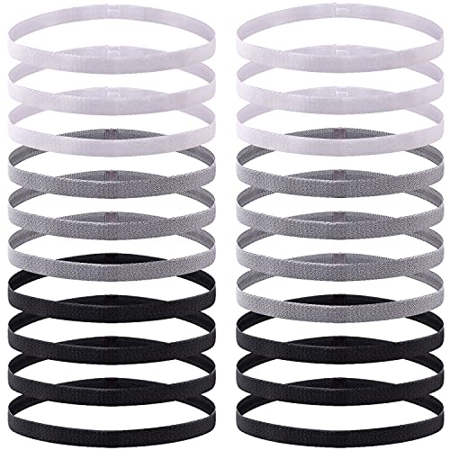 Duufin 20 Pieces Elastic Headbands Non Slip Sport Headband Thin Sweat Workout Headband Elastic Sports Headbands for Women, Men and Girls - color: Black, White, Gray