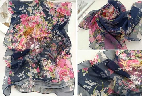 Xyueanlo Fashion Scarves for Women Lightweight Elegant Scarf Sunscreen Wraps Shawls - color: Peony Navy Blue